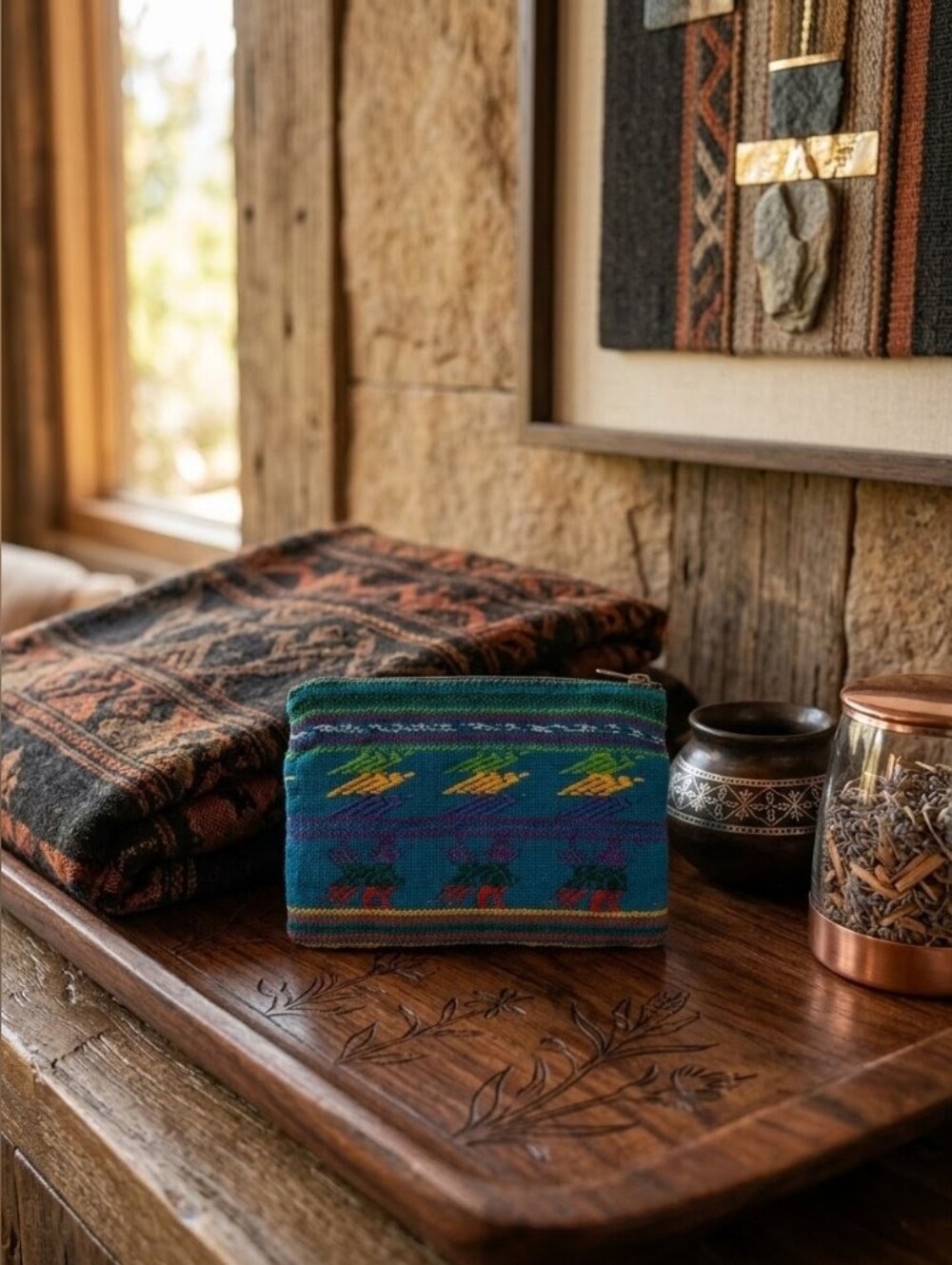 Handwoven Teal and Blue Zip Pouch - Home Accents Decor